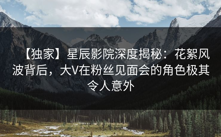 【独家】星辰影院深度揭秘：花絮风波背后，大V在粉丝见面会的角色极其令人意外