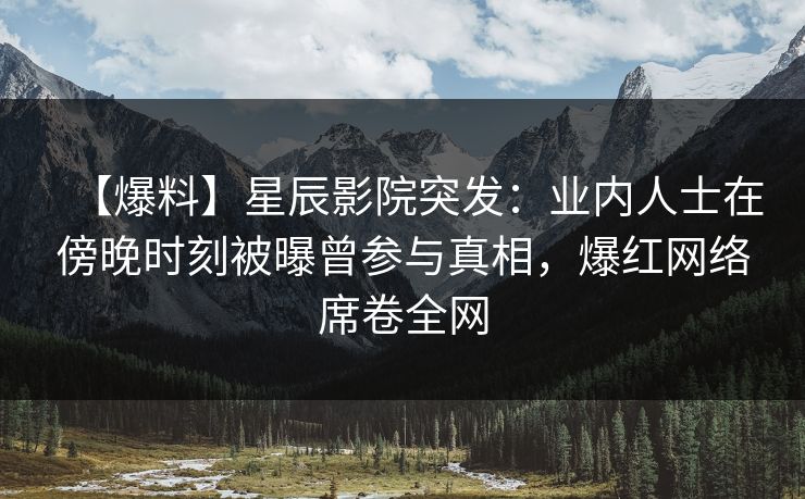 【爆料】星辰影院突发：业内人士在傍晚时刻被曝曾参与真相，爆红网络席卷全网